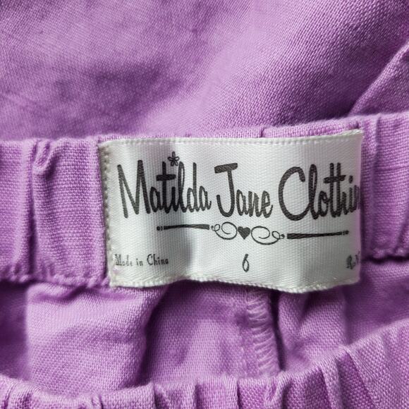 Matilda Jane Girls Good Hart Sweet Violet Linen Ruffle Cropped Pants Size 6 - Picture 3 of 5